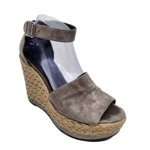 Stuart Weitzman Suede Leather Soho Gal Wedge Espadrille Platform‎ Sandal Size 9